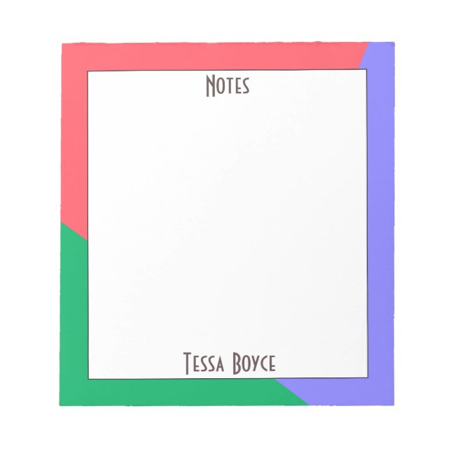 Modern Girly Coral Pink Blue Green Monogrammed Notepad (Front)