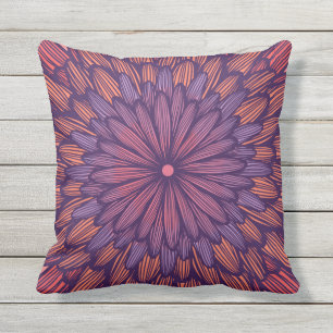 Modern Girly Coral Purple Flower Illustration Cushion