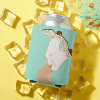 Modern Girly Cowgirl Boots Stars Mint Can Cooler