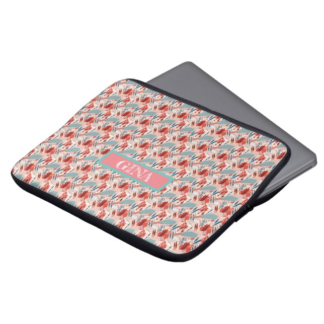Modern Girly Cute Personalised  Laptop Sleeve (Front Top)