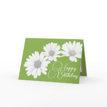 Modern Girly Daisies Floral Flowers Green Birthday