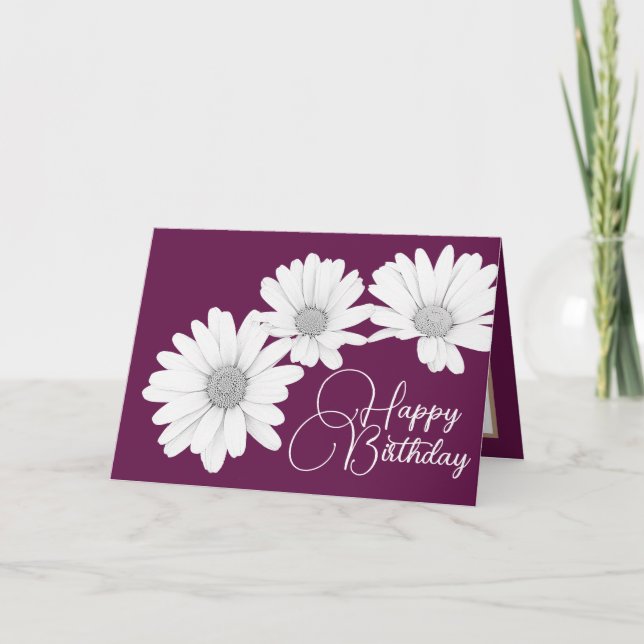Modern Girly Daisies Floral Flowers Pink Birthday Card (Front)