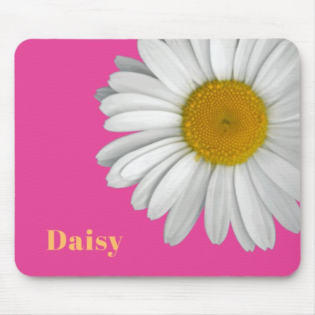 Modern Girly Daisy Flower Name Hot Pink Mouse Pad (Front)