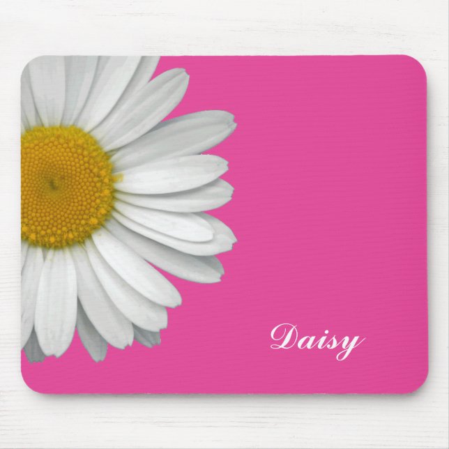 Modern Girly Daisy Flower Name Hot Pink Mouse Pad (Front)