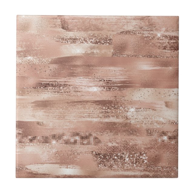 Modern Girly Dusty Rose Blush Brush Strokes Glam Ceramic Tile (Front)