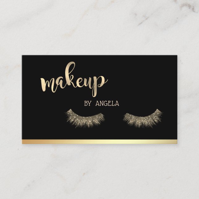 Modern Girly Elegant Frame, Gold Glitter Lashes Business Card (Front)