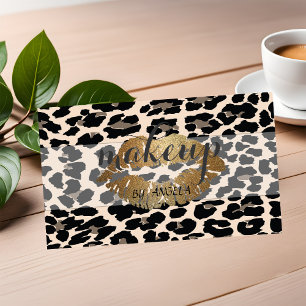 Modern Girly Elegant Leopard Print Glitter Lips Business Card
