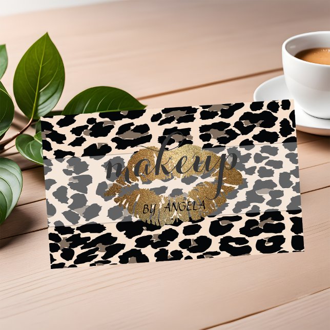 Modern Girly Elegant Leopard Print  Glitter Lips Business Card (Creator Uploaded)