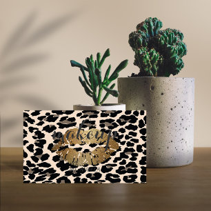 Modern Girly Elegant Leopard Print Glittery Lips Business Card