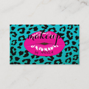 Modern Girly Elegant Leopard Print Pink Lips Business Card