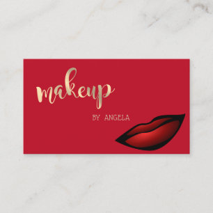 Modern Girly Elegant Red, Glittery Lips Business Card