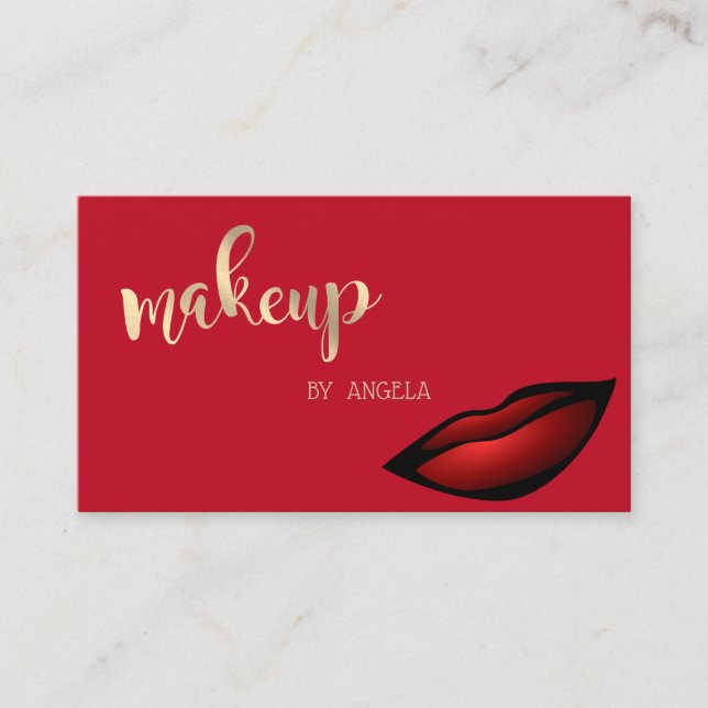 Modern Girly Elegant Red, Glittery Lips Business Card (Front)