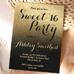 Modern girly faux gold glitter chic black Sweet 16 Invitation<br><div class="desc">A modern,  pretty faux gold glitter shower ombre with black colour block Sweet 16 birthday party invitation with gold ombre pattern fading onto an elegant black background. Perfect for a princess Sweet sixteen.</div>