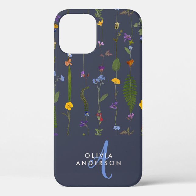 Modern girly floral colourful initial navy blue Ca Case-Mate iPhone Case (Back)
