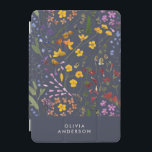 Modern girly floral colourful initial navy blue iPad mini cover<br><div class="desc">Modern girly floral colourful and navy blue personalised initial and name simple classy phone case design.</div>