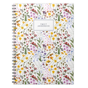 Modern girly floral colourful wild flower notebook