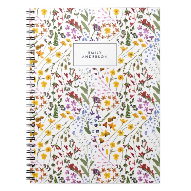 Modern girly floral colourful wild flower notebook (Front)
