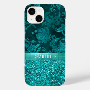 Modern Girly Floral Glitter Pattern Personalised Case-Mate iPhone 14 Case
