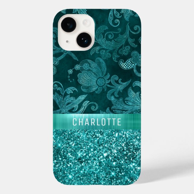 Modern Girly Floral Glitter Pattern Personalised Case-Mate iPhone Case (Back)