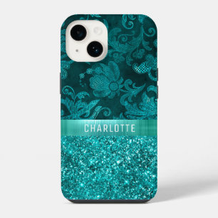Modern Girly Floral Glitter Pattern Personalised iPhone 14 Case