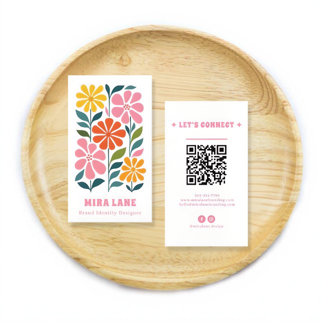 Modern Girly Floral QR Code Custom Template Business Card (Girly Floral QR Code Custom Business Card)