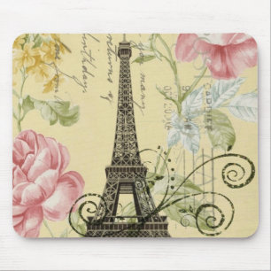 Modern Girly floral Vintage Paris Eiffel Tower Mouse Pad