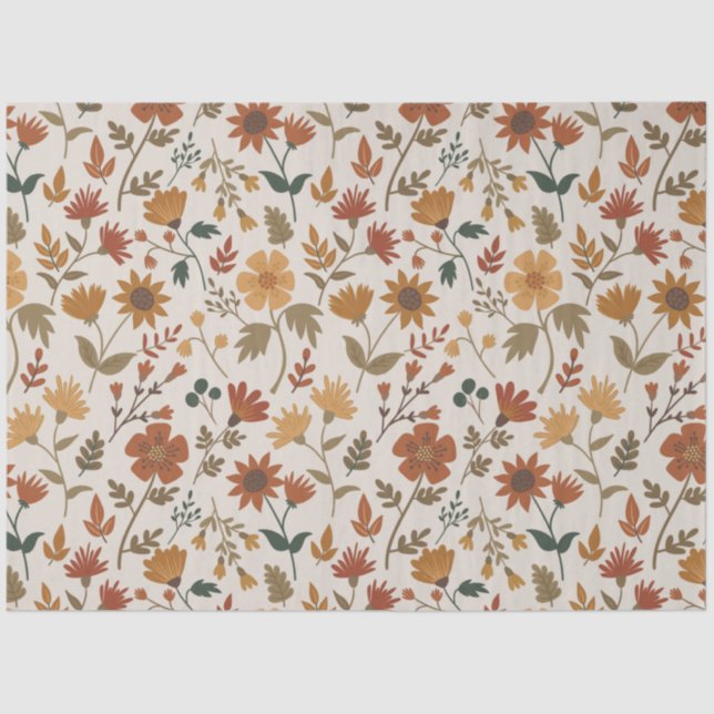 Modern Girly Flowers And Leaf Pattern Gold Rust Tissue Paper (Front)