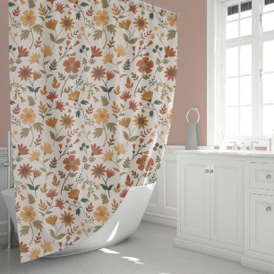 Modern Girly Flowers And Leaf Print Gold Rust Shower Curtain
