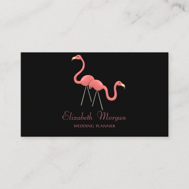 Modern Girly Funny, Flamingos ,Black Business Card (Front)