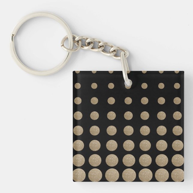 modern girly geometric black gold polka dots key ring (Front)
