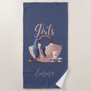 Modern Girly Girls Trip Monogram Beach Towel