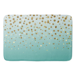 Modern Girly gold glitter confetti Blue Gradient  Bath Mat