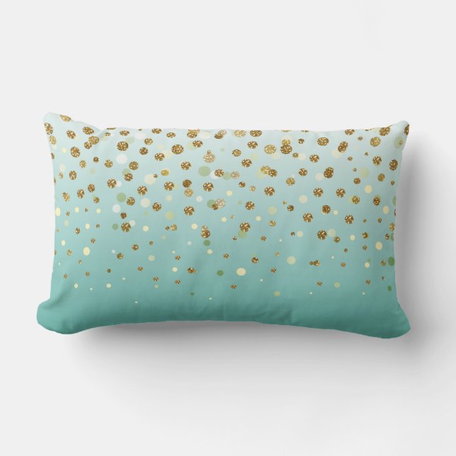 Modern Girly gold glitter confetti Blue Gradient  Lumbar Cushion (Front)