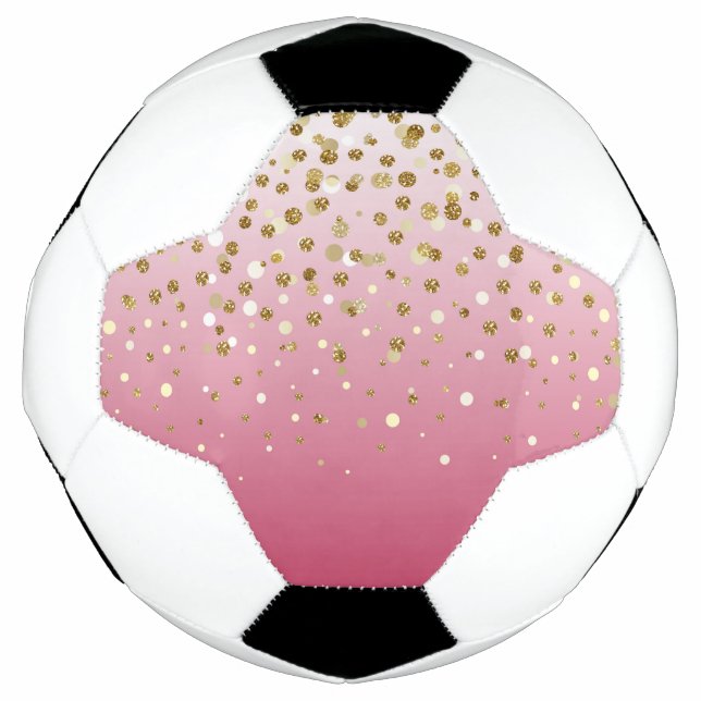 Modern Girly gold glitter confetti Pink Gradient Soccer Ball (Front)