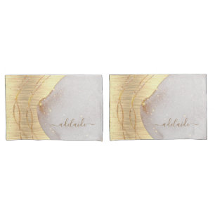 Modern Girly Gold Glitter Script Monogram Name Pillowcase