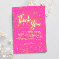 Modern Girly Hot Pink Neon Glow Thank You Script