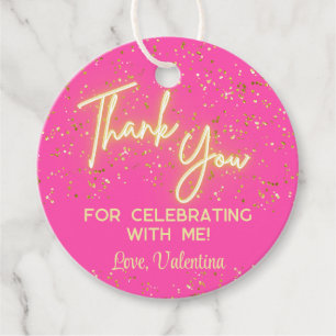 Modern Girly Hot Pink Neon Glow Thank You Script Favour Tags