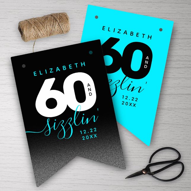 Modern Girly Ice Blue 60 and Sizzling Bunting (Girly Ice Blue 60 and Sizzling Her 60th Birthday Bunting Flags Cover Photo.)