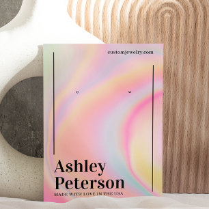 Modern girly marble rainbow script earring display business card