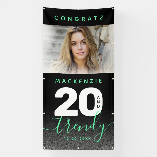 Modern Girly Mint Green 20 and Trendy Banner (Vertical)