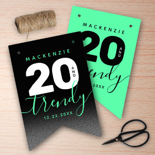 Modern Girly Mint Green 20 and Trendy Birthday Bunting
