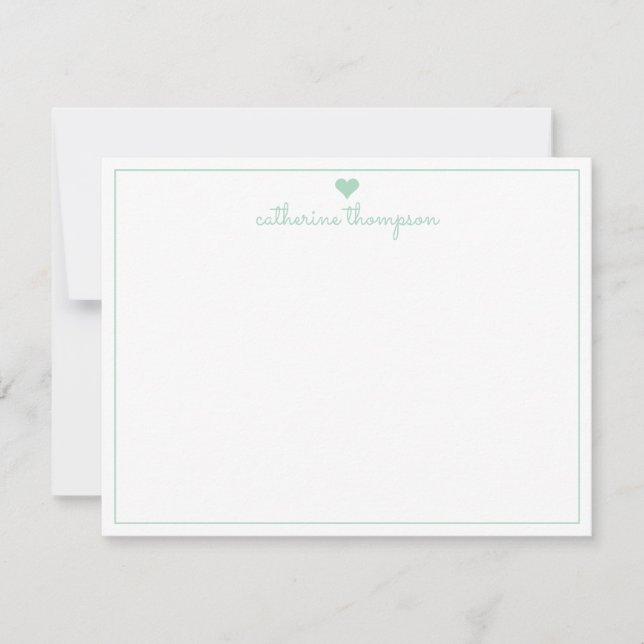Modern Girly Mint Green Heart Feminine Chic Script Card (Front)