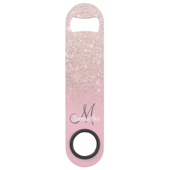 Modern girly monogram candy pink glitter ombre (Front)