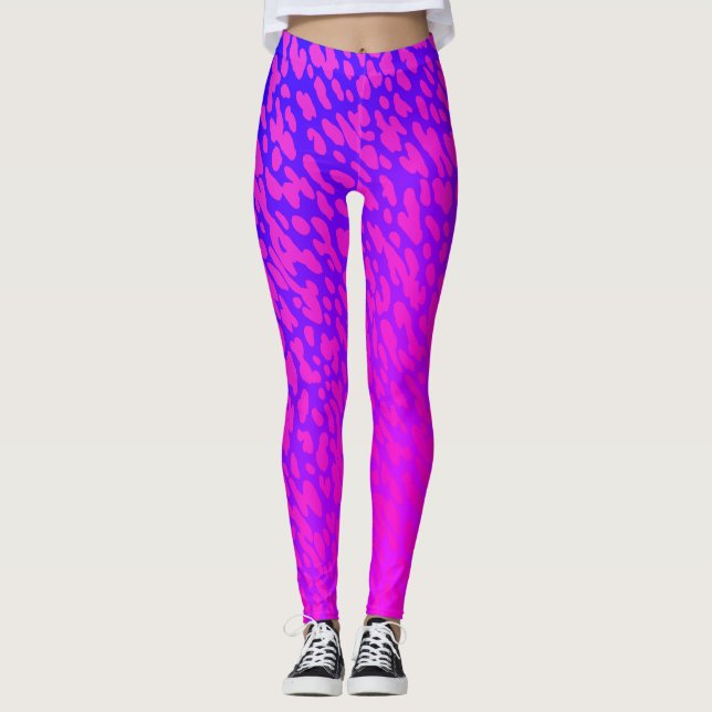 Modern Girly Neon Pink Purple Safari Animal Print Leggings (Front)