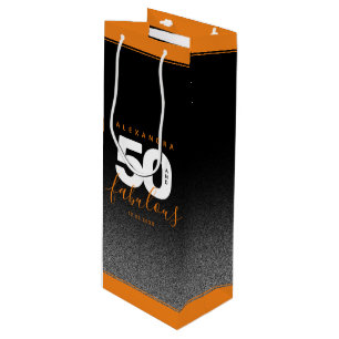 Modern Girly Orange 50 and Fabulous Wine Gift Bag