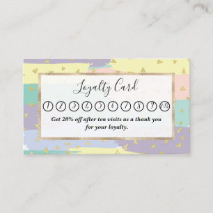 Modern Girly Pastel Brushstrokes Gold Geo Loyalty Card