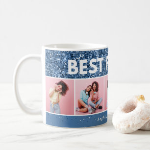 Modern girly photo script blue glitter bestfriends coffee mug