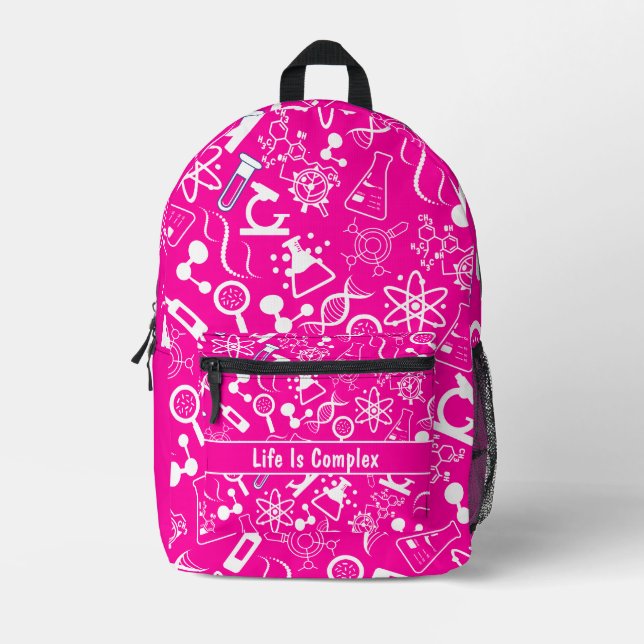 modern girly pink biochemistry life is complex  printed backpack (Front)