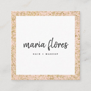 Modern girly pink chic gold glitter sparkles photo square business card