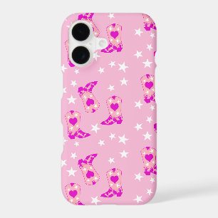 Modern Girly Pink Cowgirl Western Boots Stars Pink